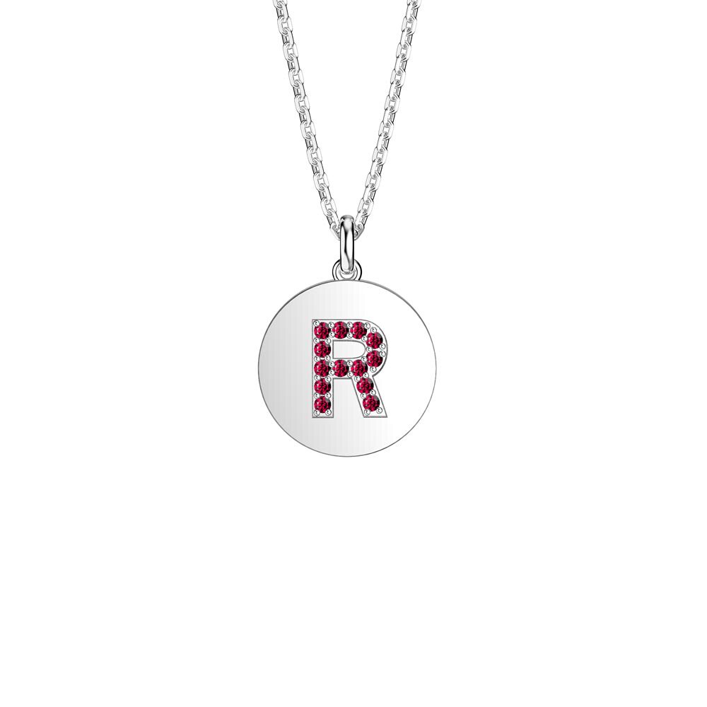 Charmisma Ruby Pave Platinum plated Silver Alphabet Pendant R