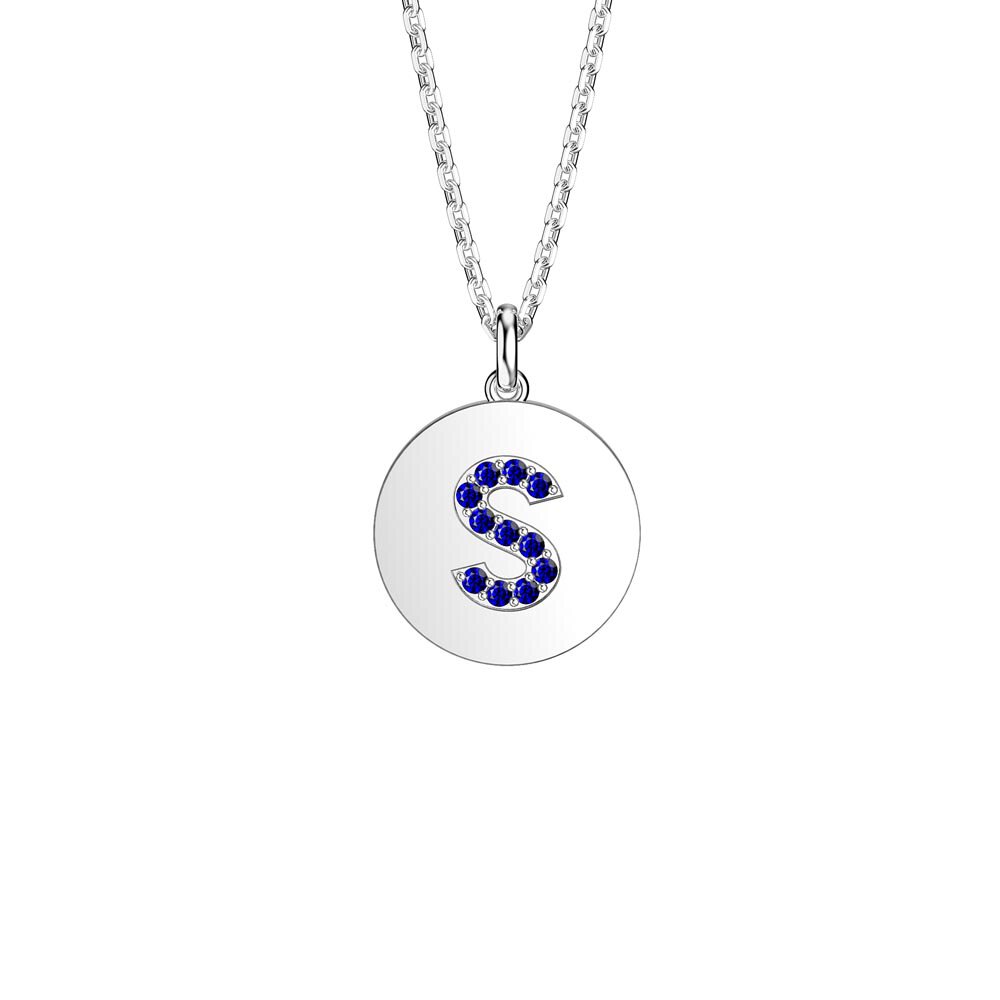 Charmisma Sapphire Pave Platinum plated Silver Alphabet Pendant S