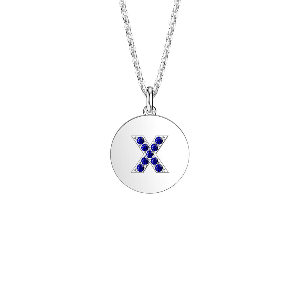 Charmisma Sapphire Pave Platinum plated Silver Alphabet Pendant X