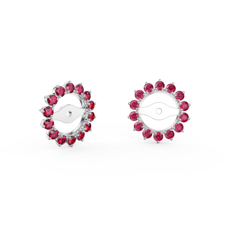 Fusion White Sapphire Platinum plated Silver Stud Earrings Ruby Halo Jacket Set #3
