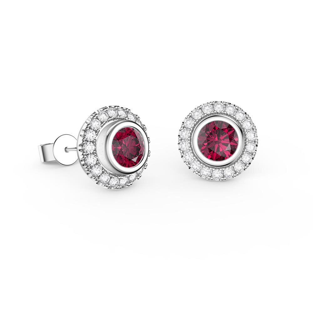 Infinity Ruby and White Sapphire 9ct White Gold Stud Earrings Halo Jacket Set #2