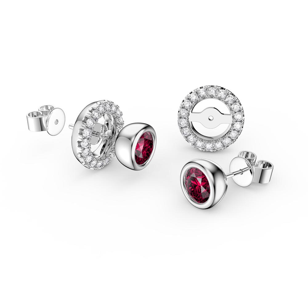 Infinity Ruby and Moissanite 18ct White Gold Stud Earrings Halo Jacket Set