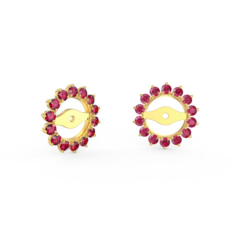 Fusion Moissanite 18ct Yellow Gold Stud Earrings Ruby Halo Jacket Set #3