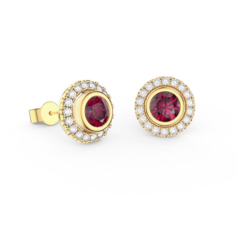 Infinity Ruby and Moissanite 18ct Yellow Gold Stud Earrings Halo Jacket Set #2