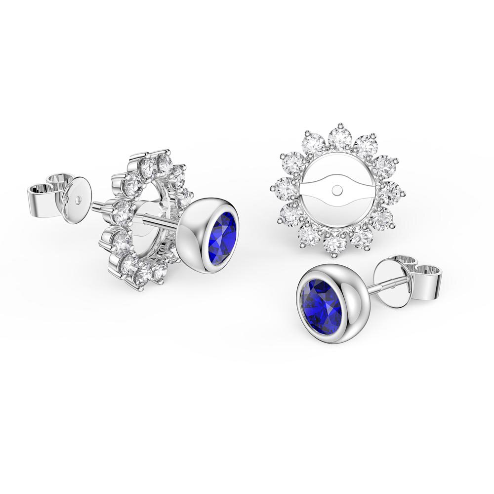 Infinity Sapphire Platinum plated Silver Stud Starburst Earrings Halo Jacket Set