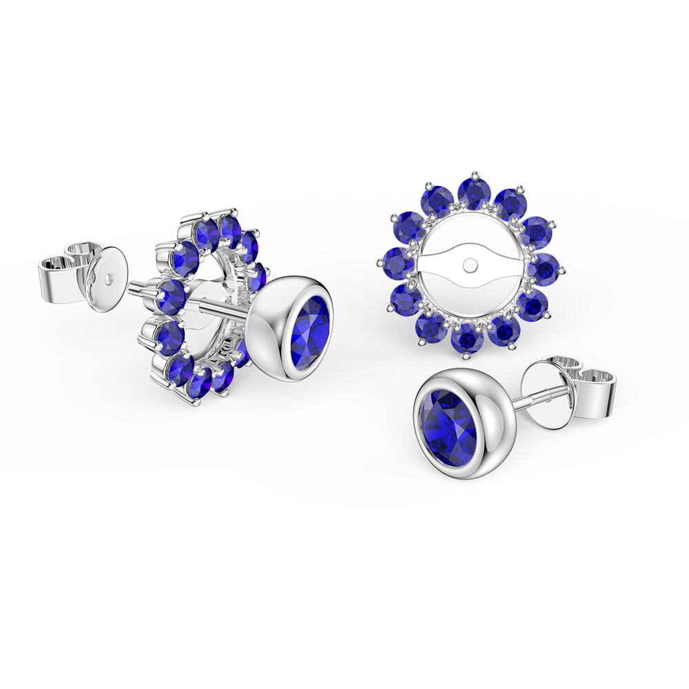 Infinity Sapphire 9ct White Gold Stud Gemburst Earrings Halo Jacket Set