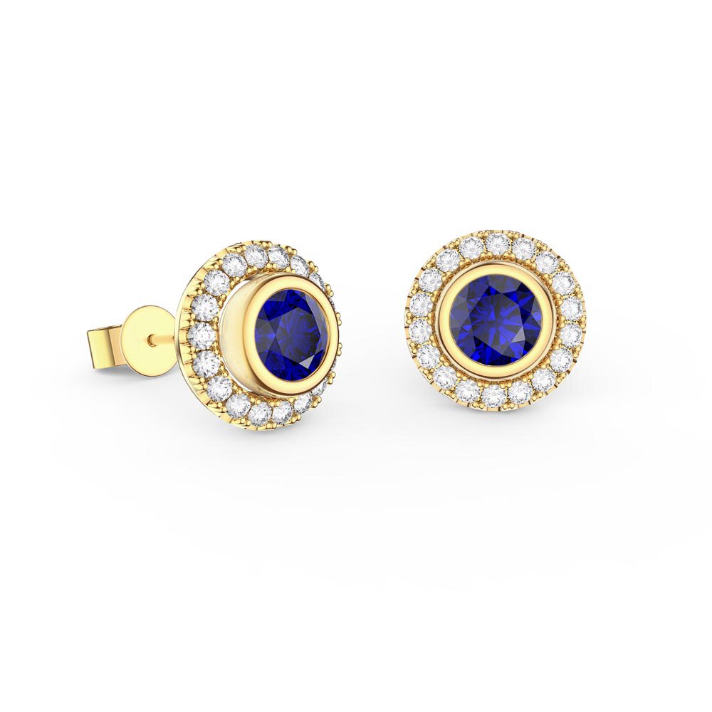 Infinity Sapphire and Moissanite 18ct Yellow Gold Stud Earrings Halo Jacket Set #2