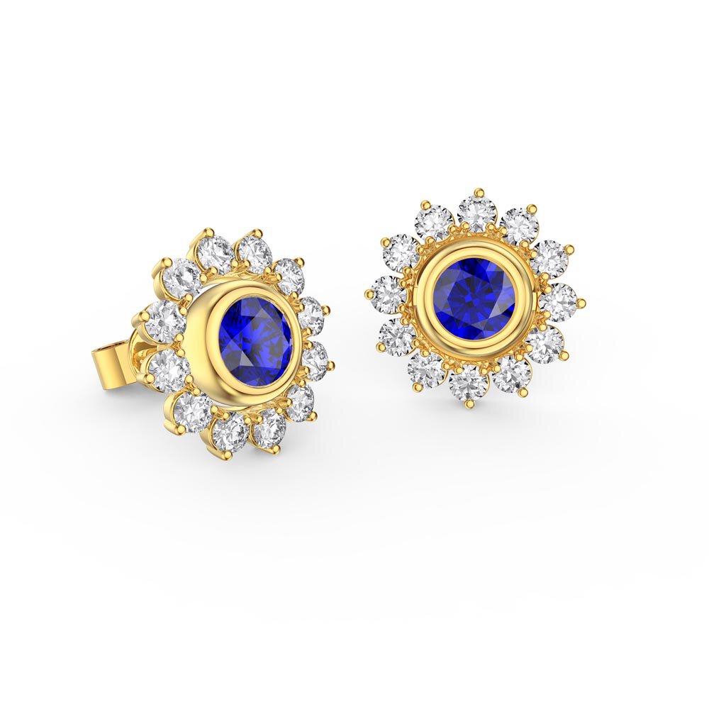 Infinity Sapphire 9ct Yellow Gold Stud Starburst Earrings Halo Jacket Set #2