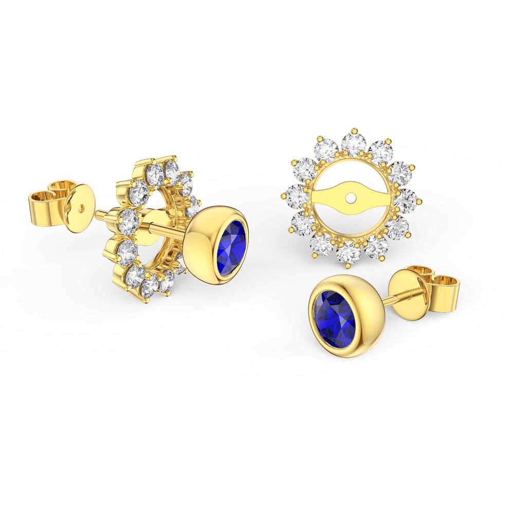 Infinity Sapphire 18ct Yellow Gold Stud Moissanite Starburst Earrings Halo Jacket Set