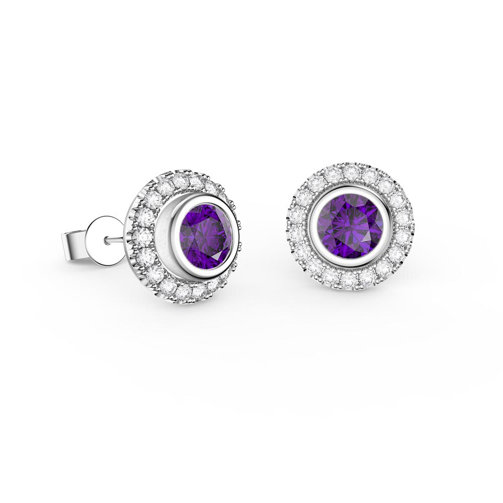 Infinity Amethyst and White Sapphire 9ct White Gold Stud Earrings Halo Jacket Set #2