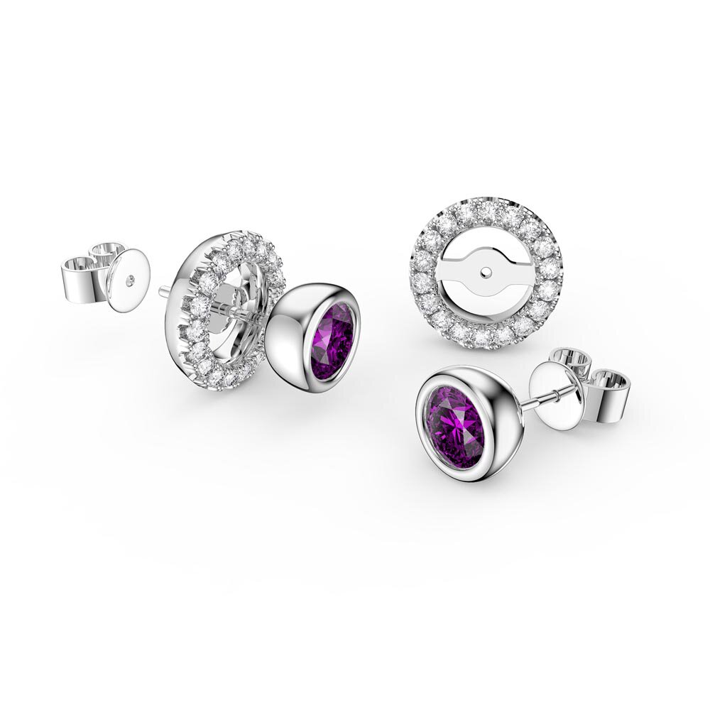 Infinity Amethyst and Moissanite 18ct White Gold Stud Earrings Halo Jacket Set