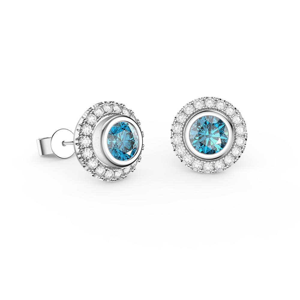 Infinity Blue Topaz and Moissanite 18ct White Gold Stud Earrings Halo Jacket Set #2