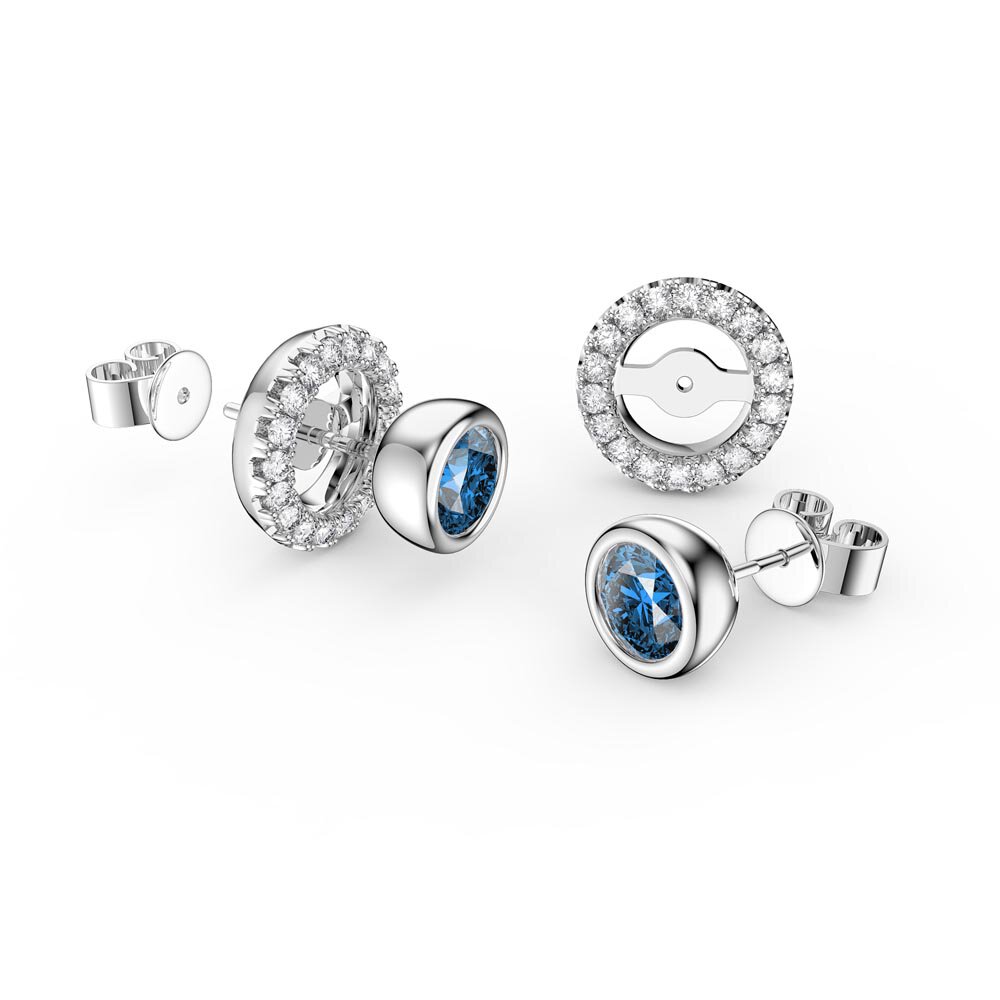 Infinity Blue Topaz and White Sapphire 9ct White Gold Stud Earrings Halo Jacket Set