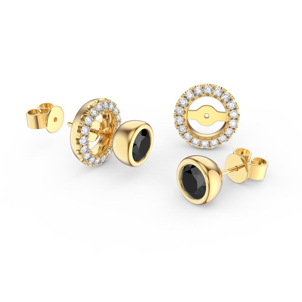 Infinity Onyx and Diamond 18ct Yellow Gold Stud Earrings Halo Jacket Set
