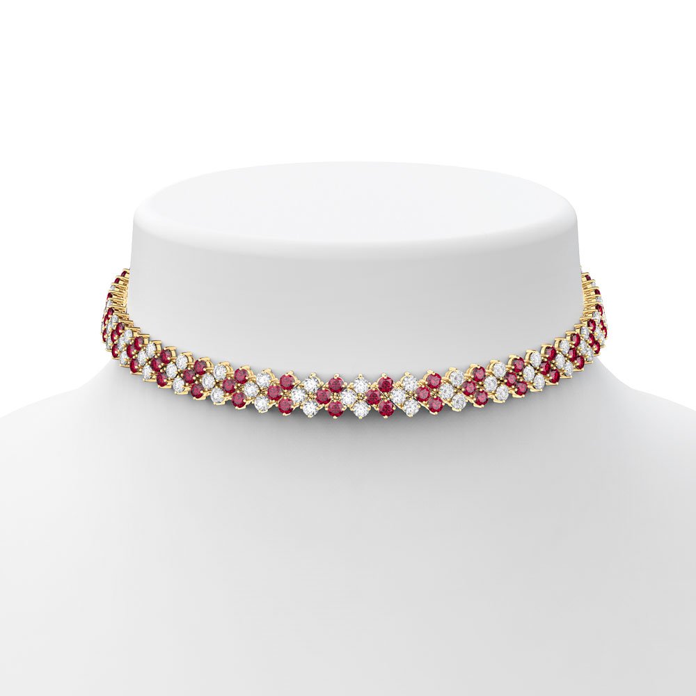 Eternity Three Row Ruby and Diamond CZ 18ct Gold plated Silver Adjustable Choker Tennis Necklace #3