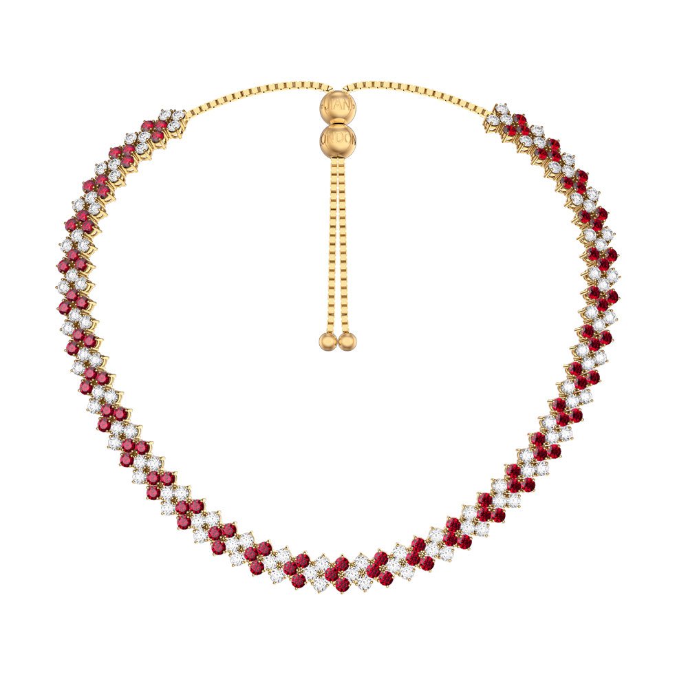 Eternity Three Row Ruby and Diamond CZ 18ct Gold plated Silver Adjustable Choker Tennis Necklace #4