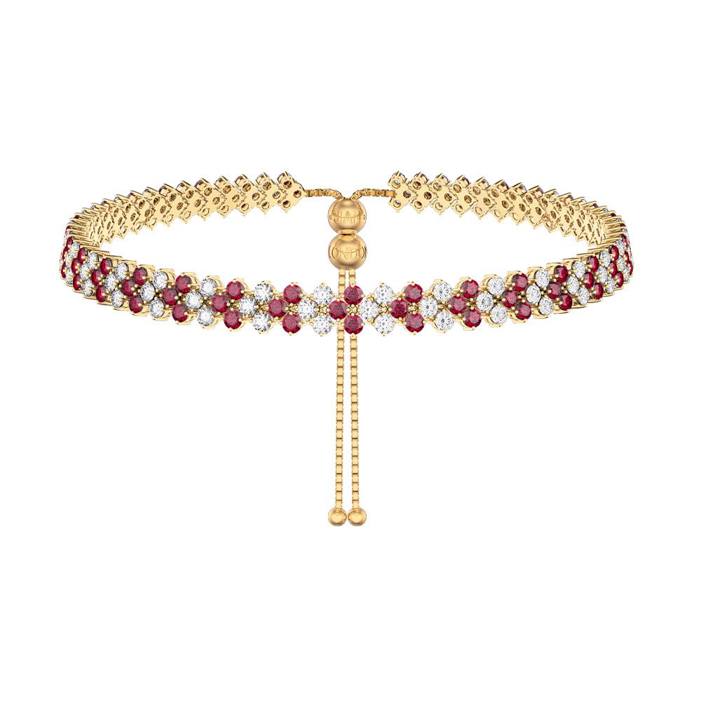 Eternity Three Row Ruby and Diamond CZ 18ct Gold plated Silver Adjustable Choker Tennis Necklace #5