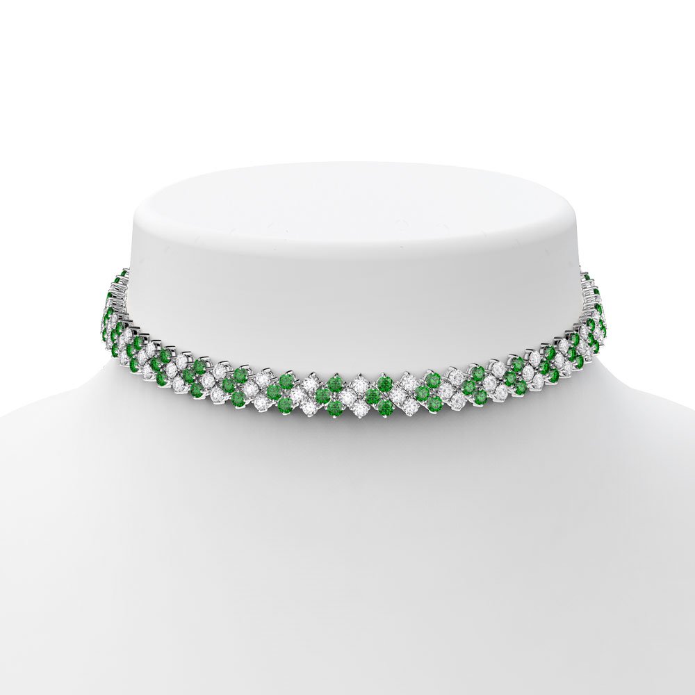 Eternity Three Row Emerald and Diamond CZ Silver Adjustable Choker Tennis Necklace #3