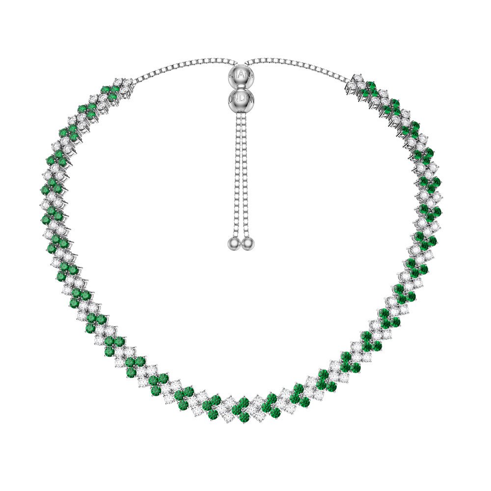 Eternity Three Row Emerald and Diamond CZ Silver Adjustable Choker Tennis Necklace #4