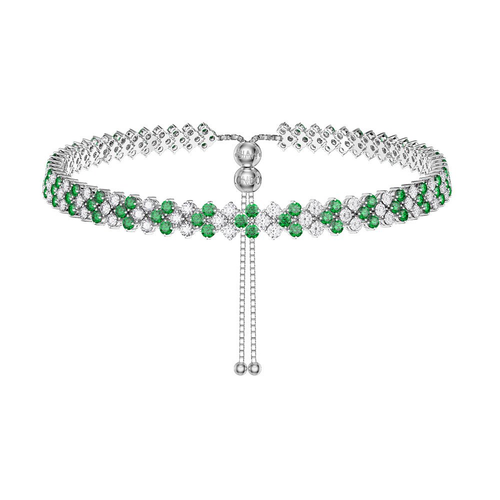 Eternity Three Row Emerald and Diamond CZ Silver Adjustable Choker Tennis Necklace #5