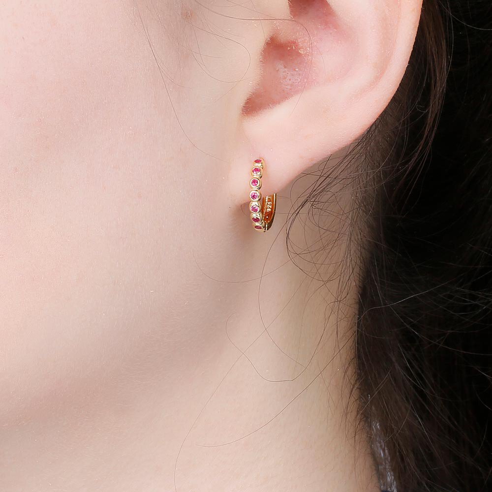 Infinity Ruby 9ct Gold Hoop Earrings Small #2