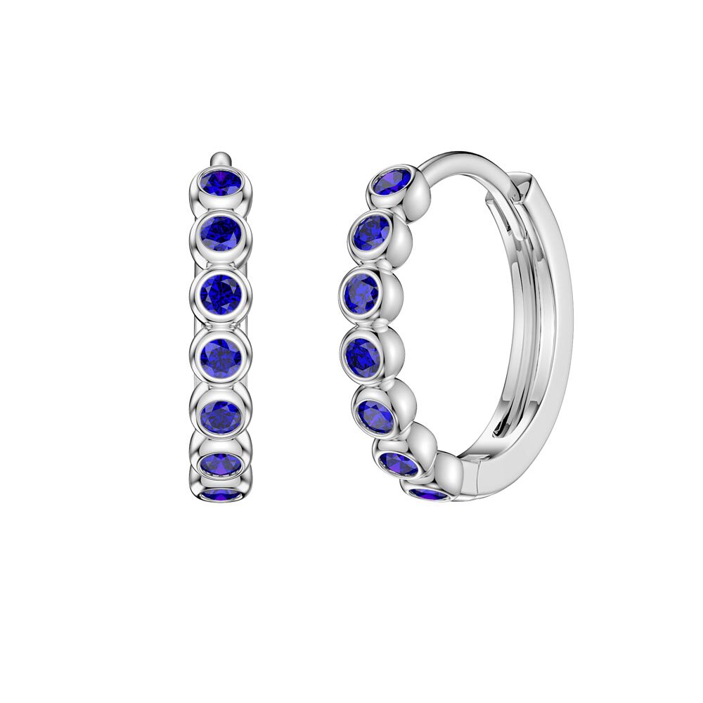 Infinity Blue Sapphire 9ct White Gold Hoop Earrings Small