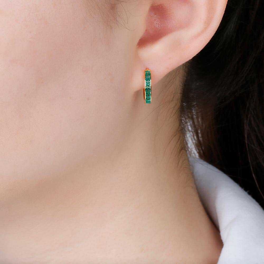 Princess Emerald 9ct Gold Hoop Earrings Small #2