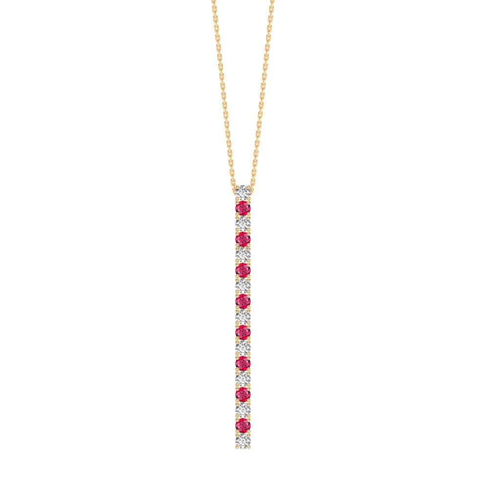 Eternity Ruby and White Sapphire 18ct Gold Vermeil Line Drop Pendant Necklace
