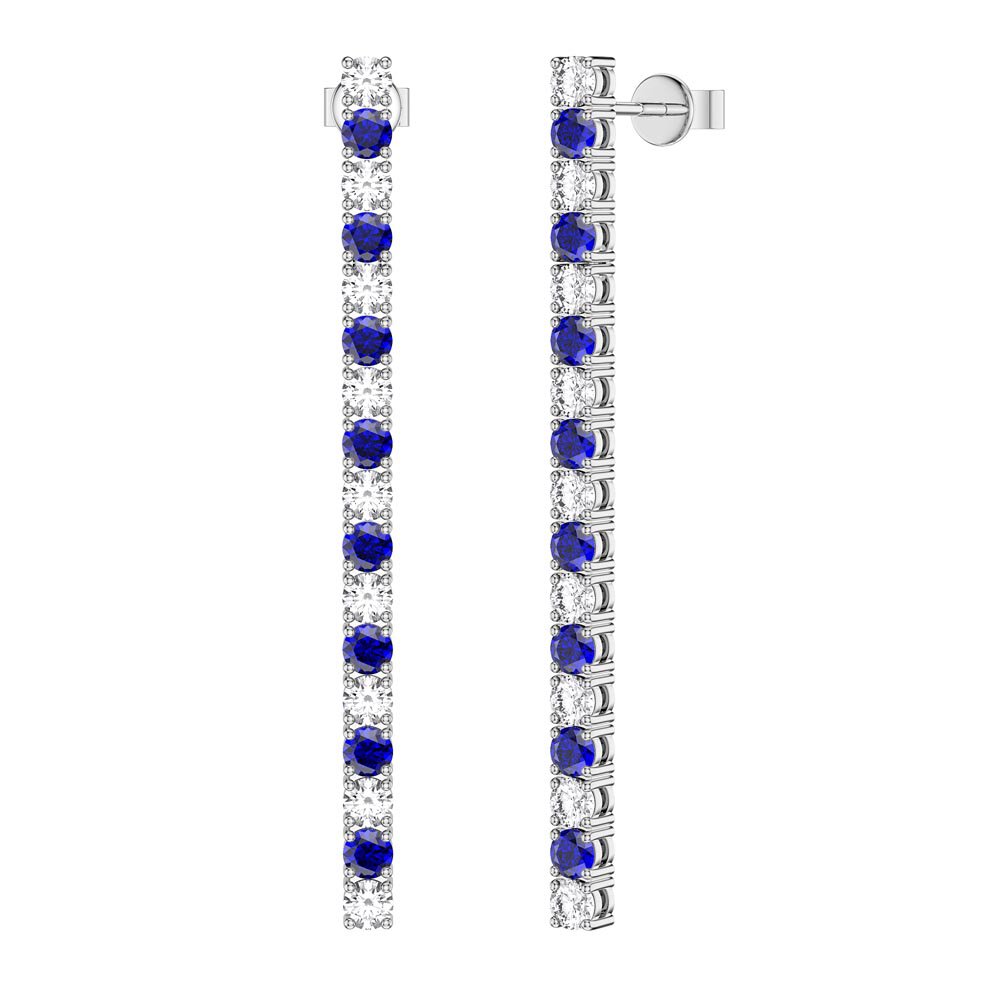 Eternity Blue and White Sapphire Platinum Plated Silver Line Drop Earrings