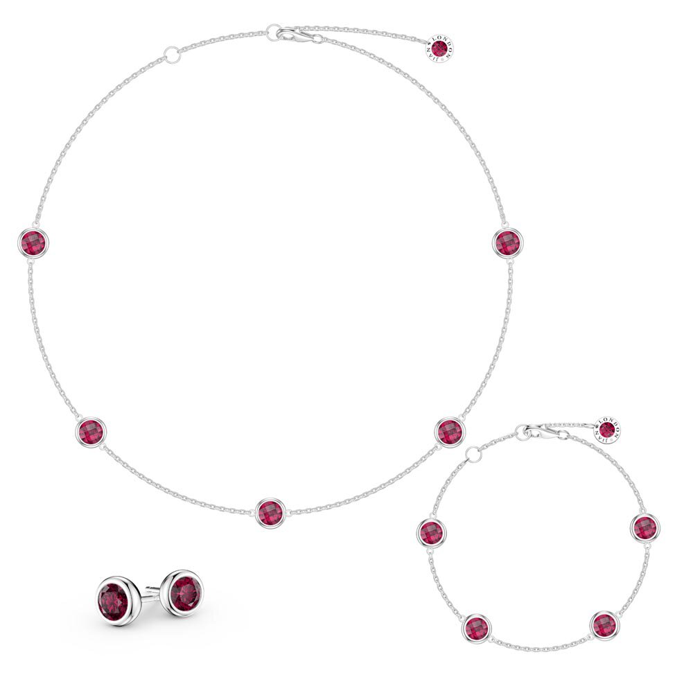 Ruby By the Yard Platinum plated Silver Jewellery Set
