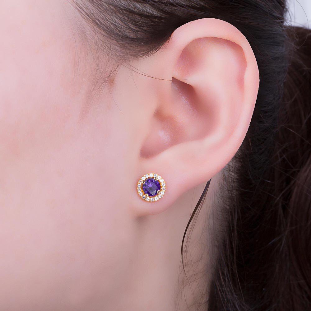 Fusion 1ct Amethyst 18ct Yellow Gold Vermeil Stud Earrings Halo Jacket Set #5