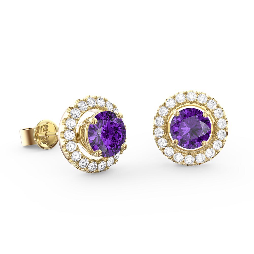 Fusion 1ct Amethyst 18ct Yellow Gold Vermeil Stud Earrings Halo Jacket Set #2