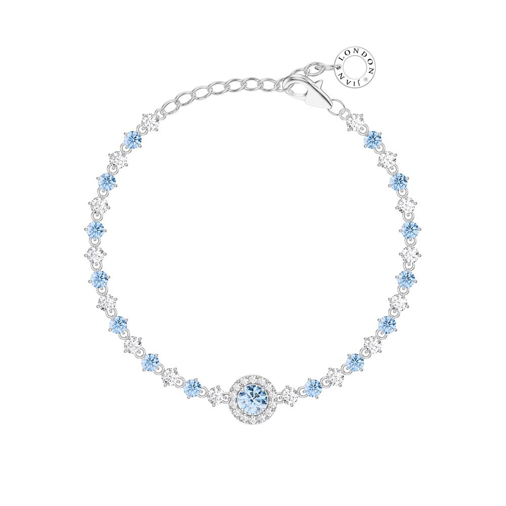 Fusion Aquamarine Halo Platinum plated Silver Tennis Bracelet