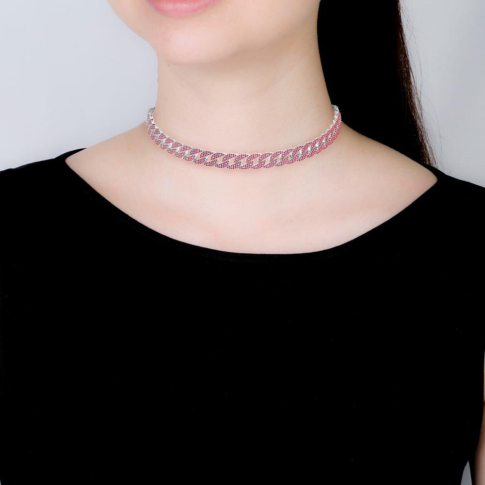 Infinity Ruby Platinum plated Silver Pave Link Choker Necklace #4