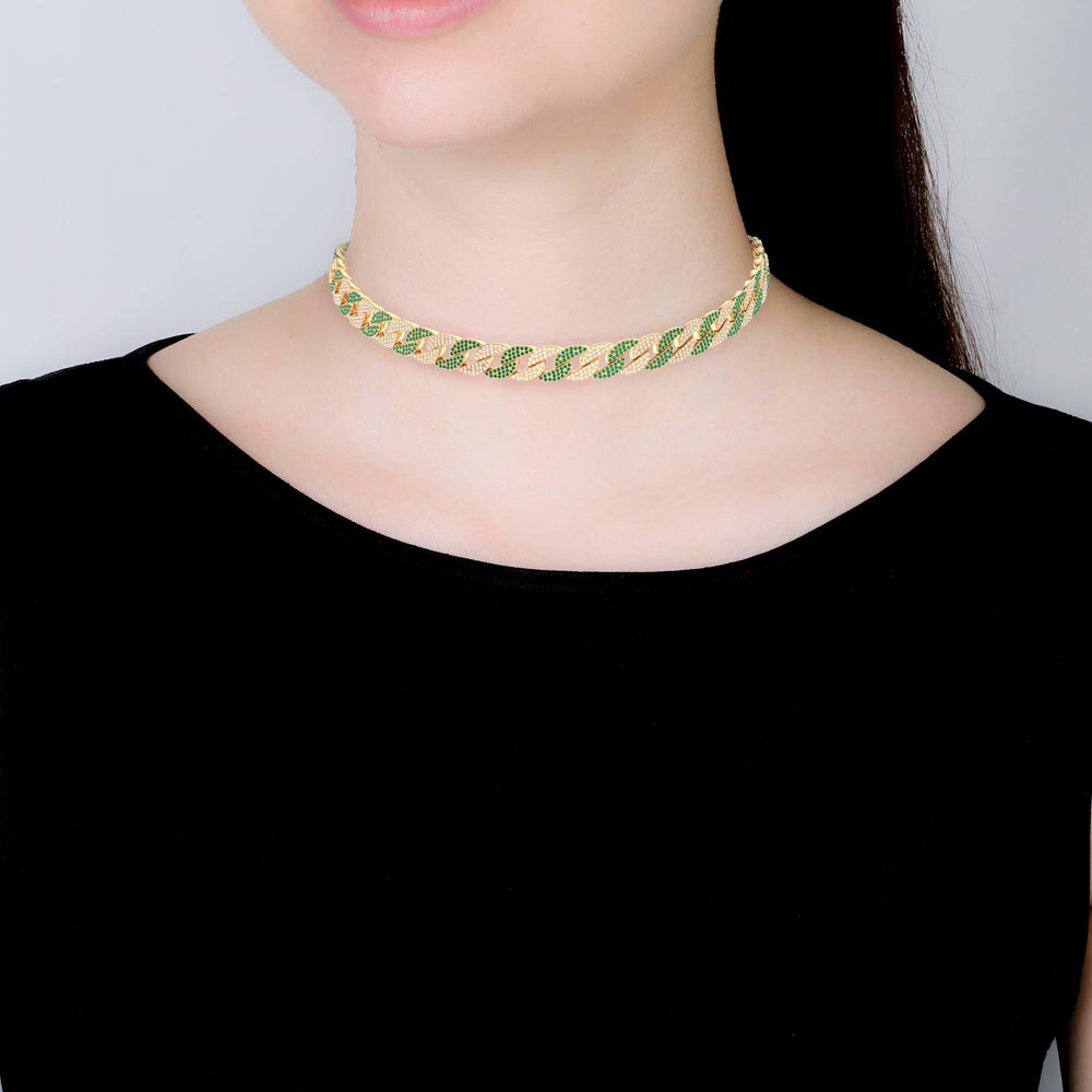 Infinity Emerald and White Sapphire 18ct Gold Vermeil Pave Link Choker Necklace #4