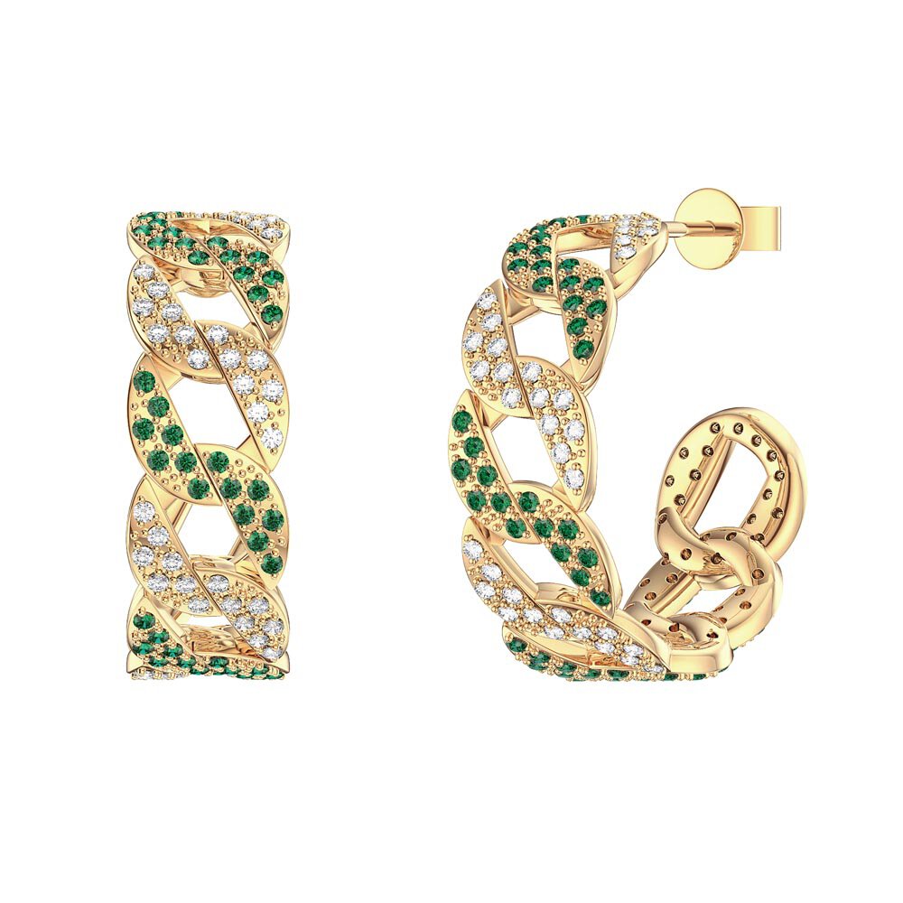 Infinity Emerald and White Sapphire 18ct Gold Vermeil Pave Link Hoop Earrings
