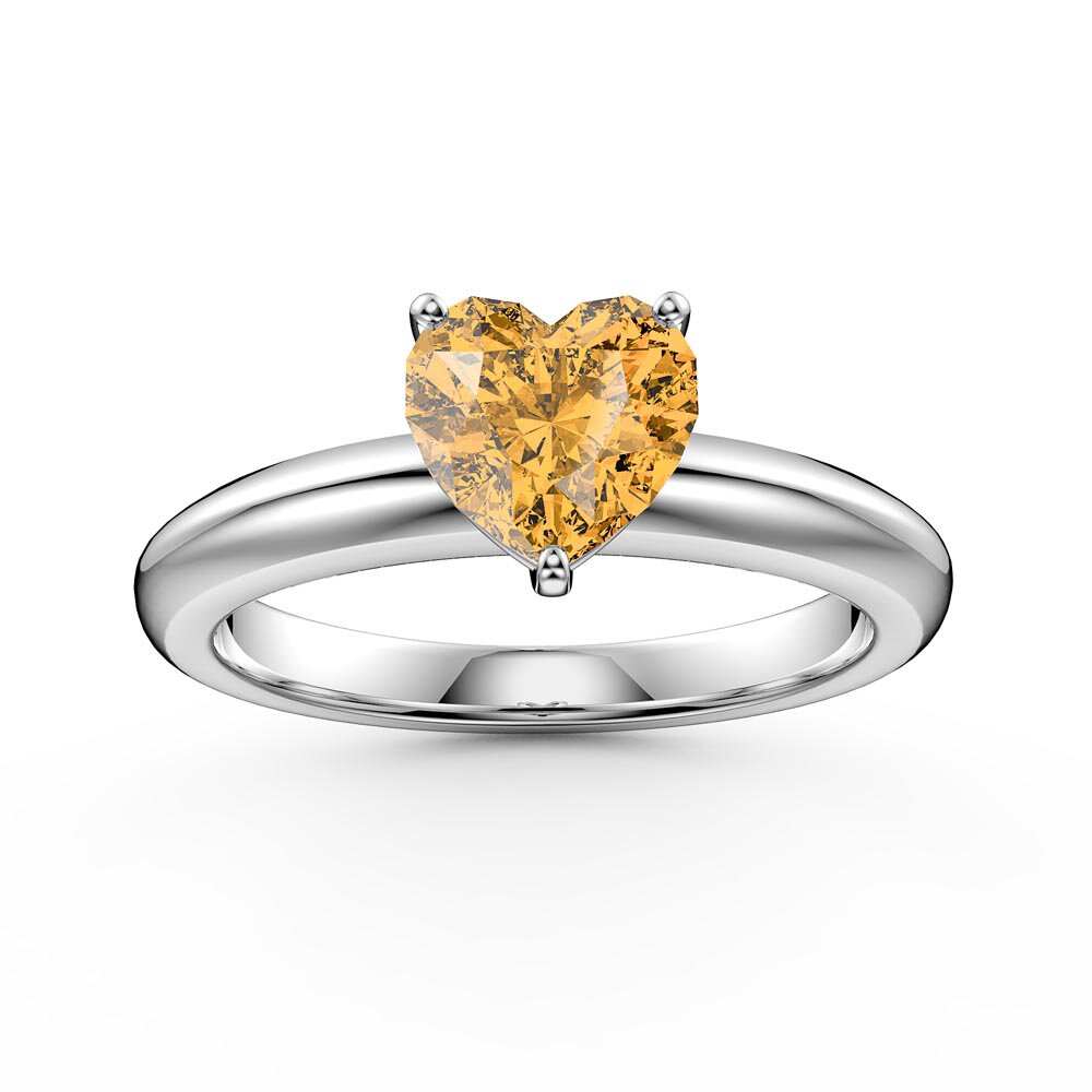 Unity 1ct Heart Citrine Solitaire Platinum Plated Silver Promise Ring