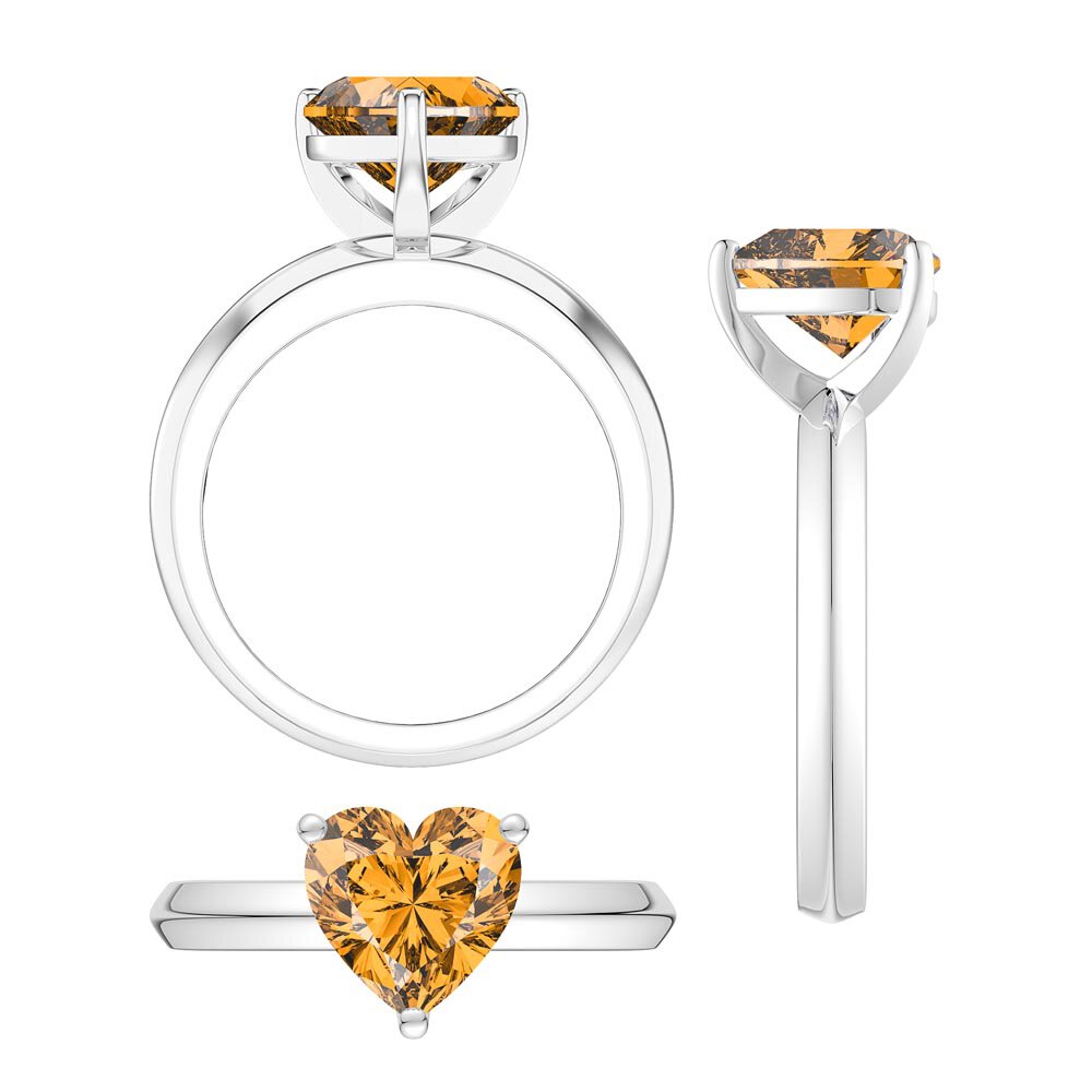 Unity 2ct Heart Citrine Solitaire Platinum Plated Silver Promise Ring #4