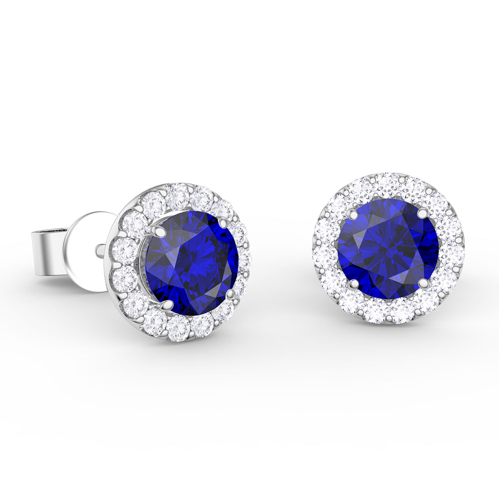 Eternity 1ct Sapphire Halo Platinum plated Silver Stud Earrings #1