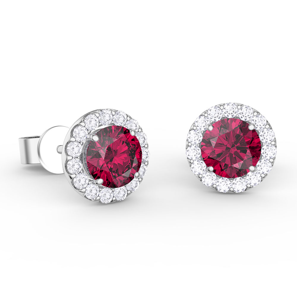 Eternity 1ct Ruby Halo Platinum plated Silver Stud Earrings #1