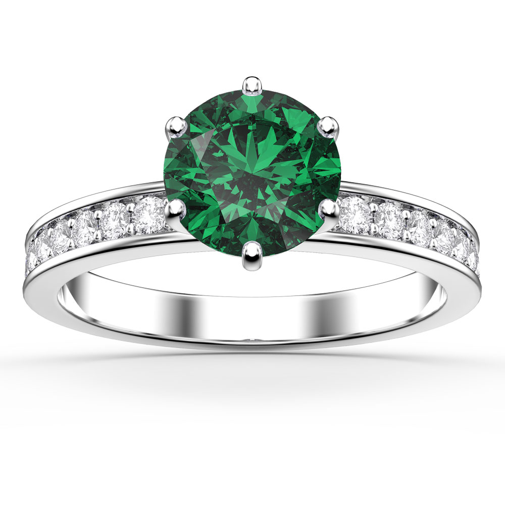 Unity 1ct Emerald Platinum plated Silver Channel Promise Ring