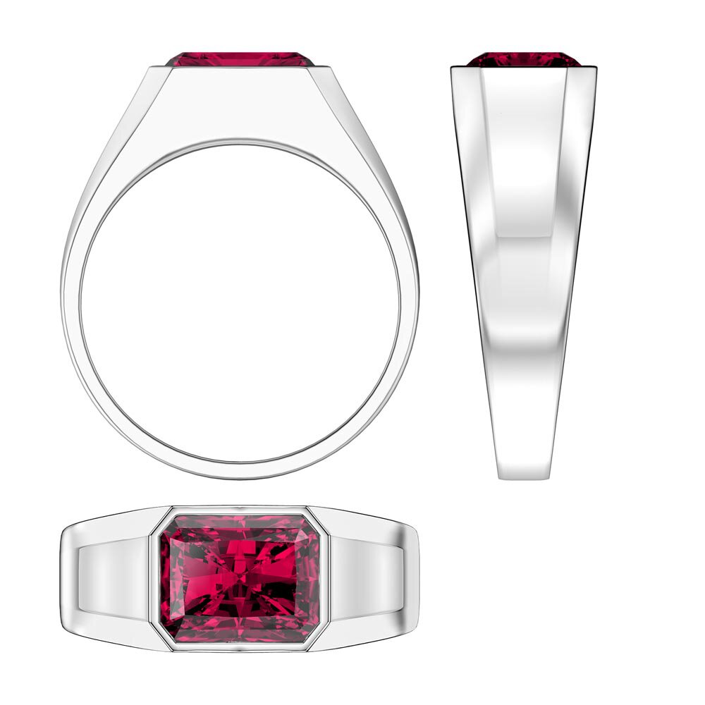 3ct Ruby Emerald cut 18ct White Gold Bezel Signet Ring #3