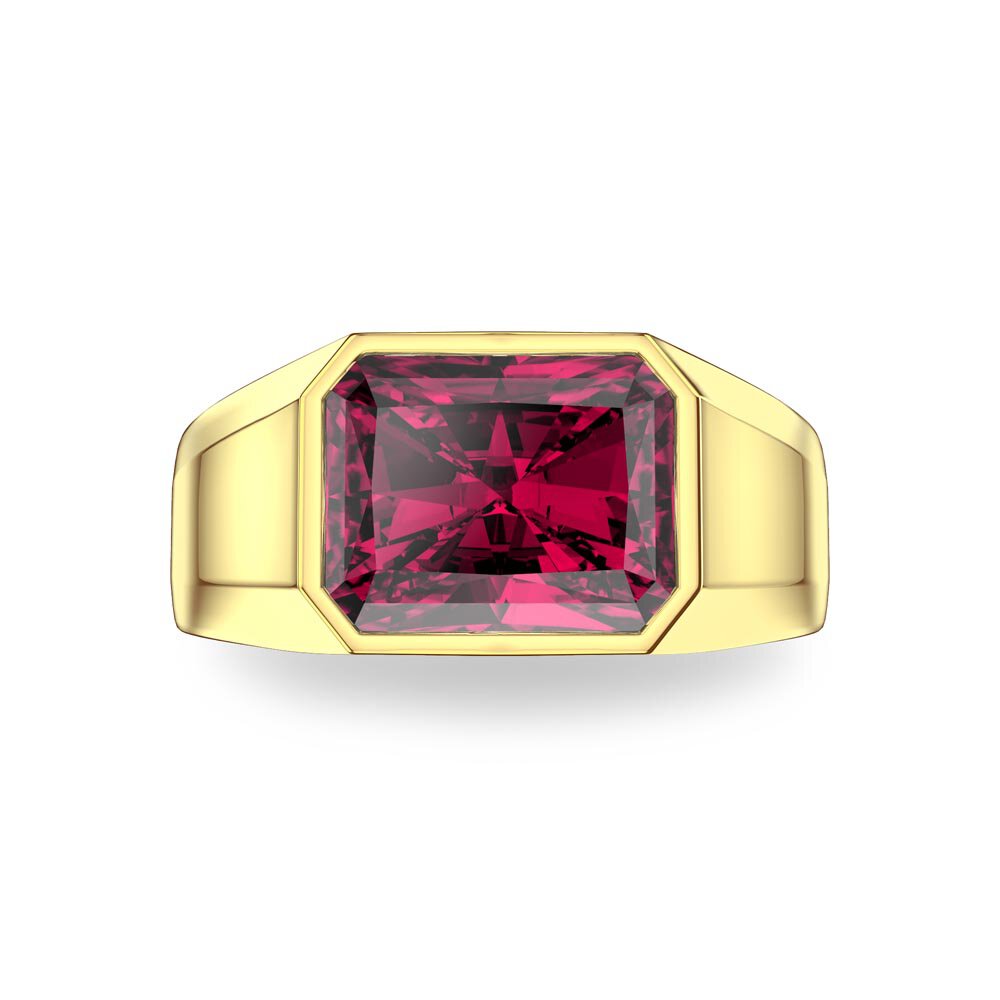 3ct Ruby Emerald cut 18ct Yellow Gold Bezel Signet Ring