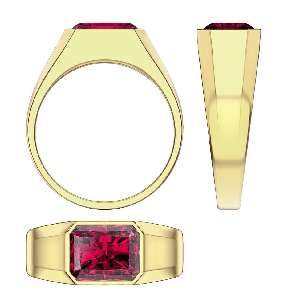 3ct Ruby Emerald cut 18ct Yellow Gold Bezel Signet Ring #3