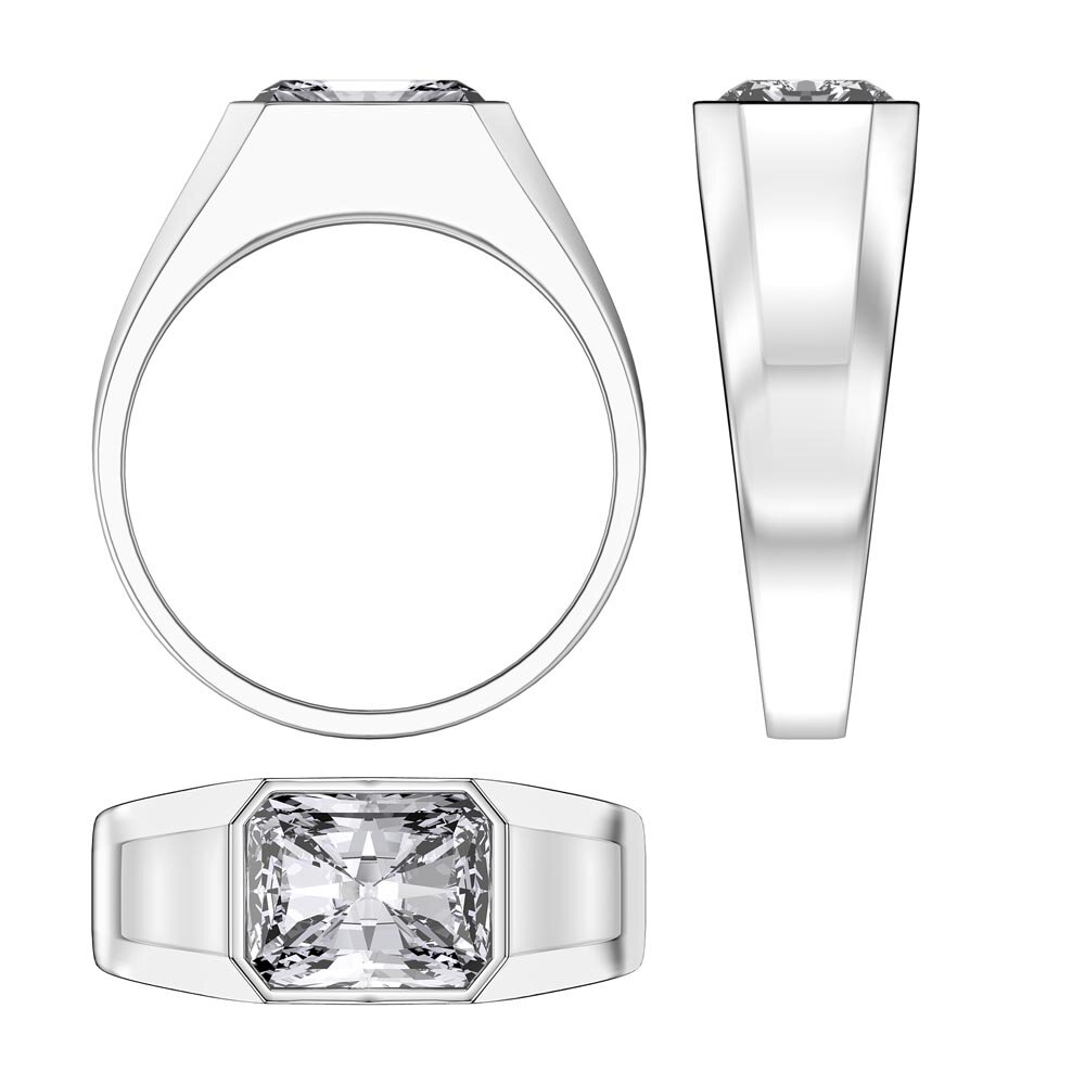 3ct Moissanite Emerald cut 9ct White Gold Bezel Signet Ring #3