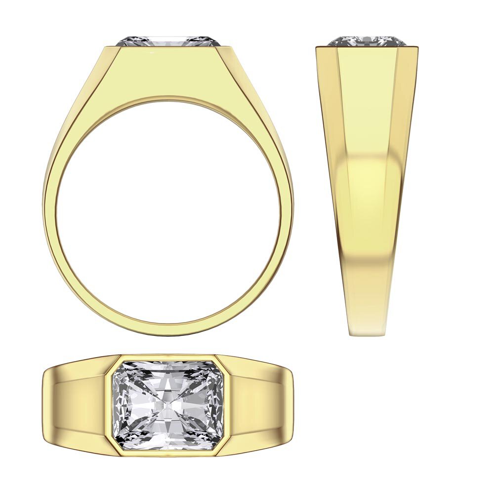 3ct Moissanite Emerald cut 18ct Yellow Gold Bezel Signet Ring #3