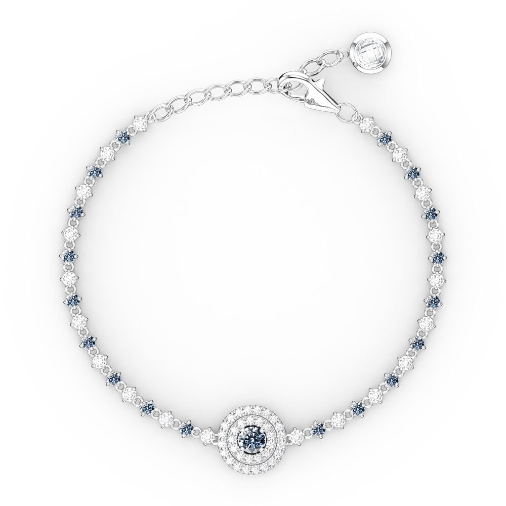 Fusion Aquamarine and Diamond 18ct White Gold Tennis Bracelet