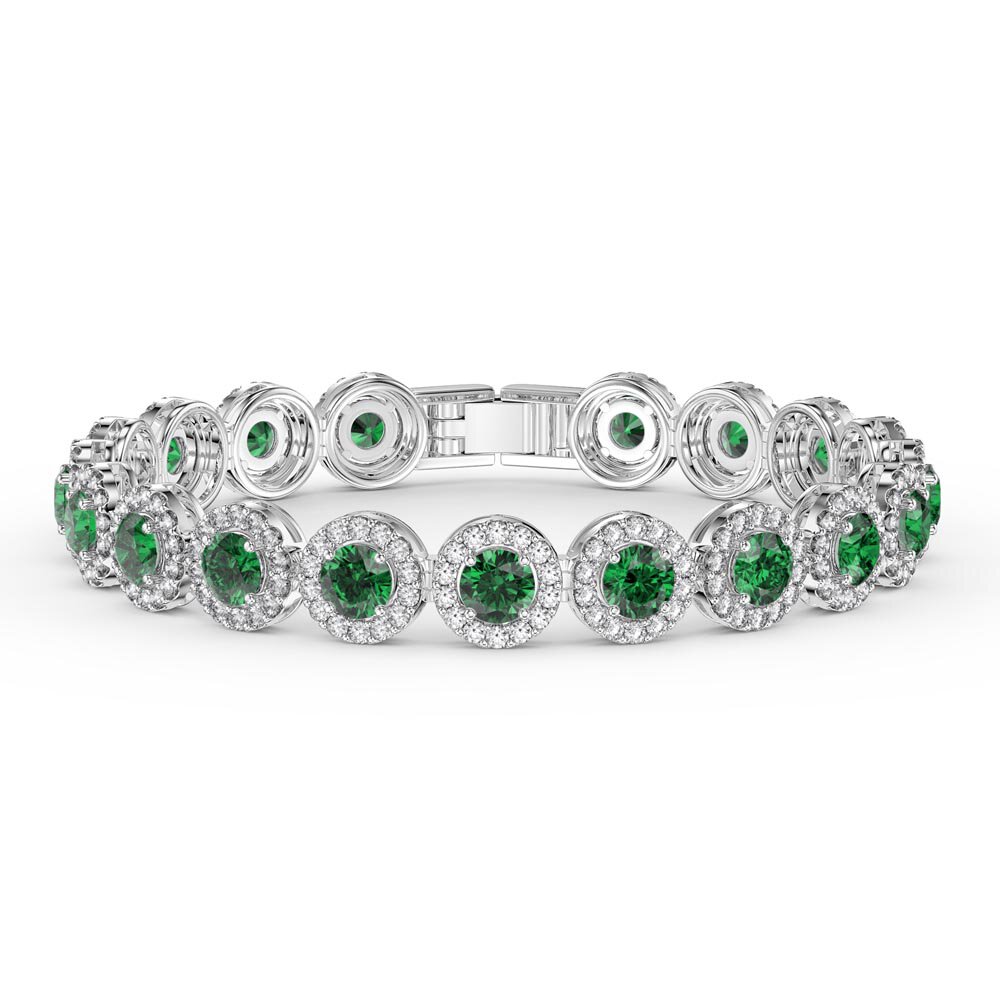 Eternity Emerald CZ Round Halo Platinum plated Silver Tennis Bracelet