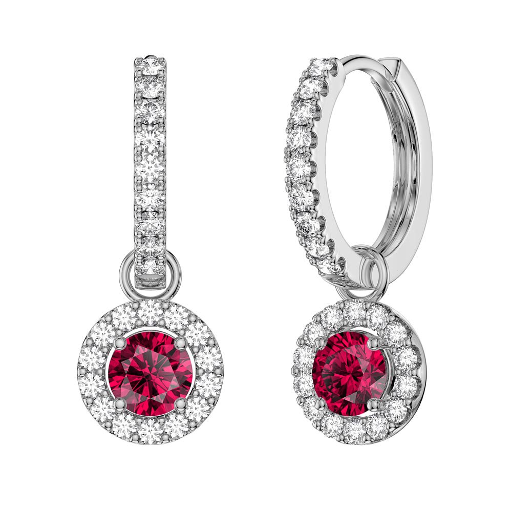 Eternity 1ct Ruby Halo Platinum plated Silver Interchangeable Ruby Hoop Drop Set #5