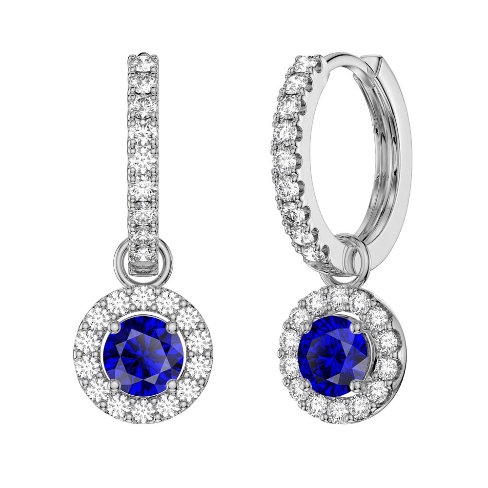 Eternity 1ct Sapphire Halo Platinum plated Silver Interchangeable Earring Drops #4